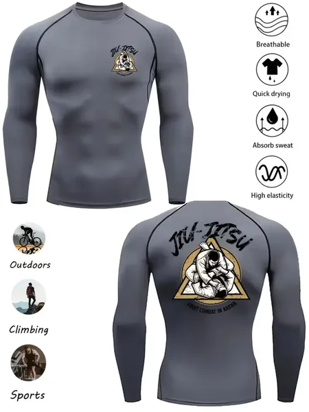 Hot new men's long sleeved high stretch sports running compression shirt - breathable and sweat absorbing long sleeved top