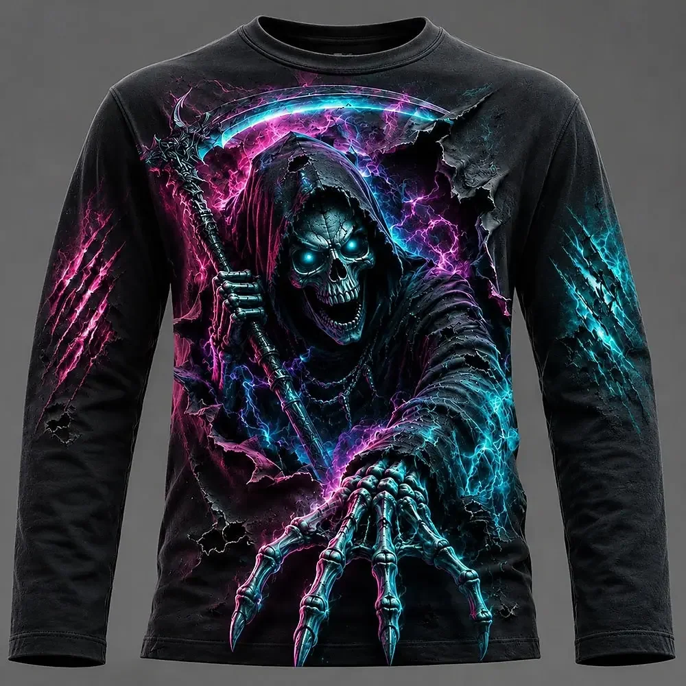 Halloween Men 3D Graphic Printed Long Sleeve T Shirt Gothic Skull Pullover Tops Autumn New Festive Gift Men Clothing Tops Tees