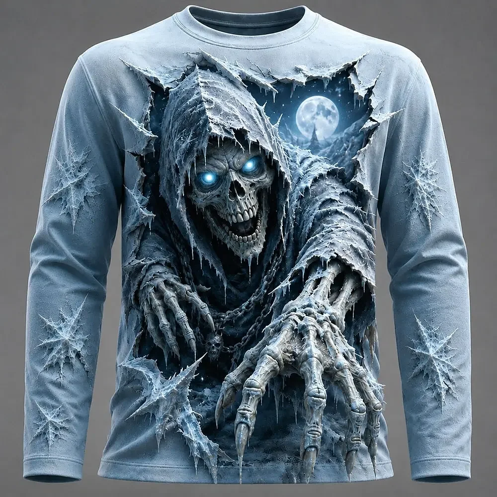 Halloween Men 3D Graphic Printed Long Sleeve T Shirt Gothic Skull Pullover Tops Autumn New Festive Gift Men Clothing Tops Tees