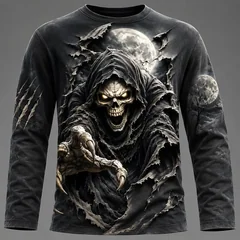 Halloween Men 3D Graphic Printed Long Sleeve T Shirt Gothic Skull Pullover Tops Autumn New Festive Gift Men Clothing Tops Tees