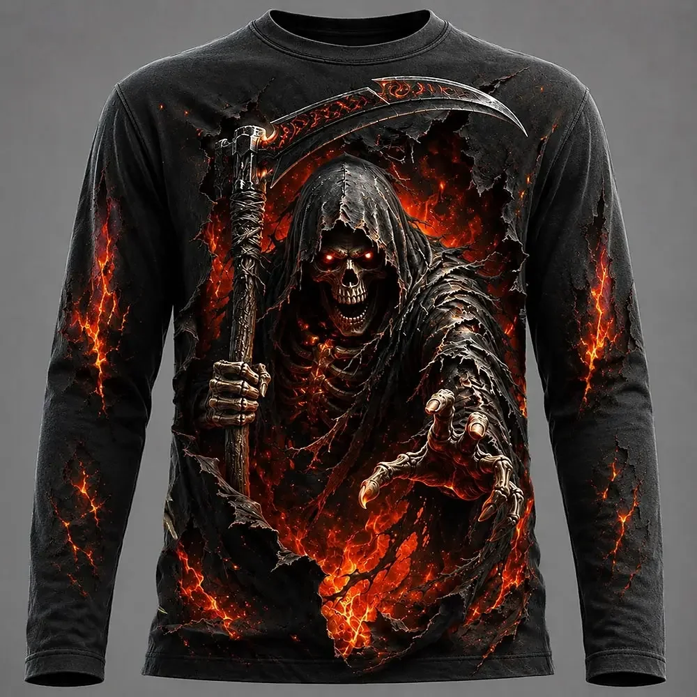 Halloween Men 3D Graphic Printed Long Sleeve T Shirt Gothic Skull Pullover Tops Autumn New Festive Gift Men Clothing Tops Tees