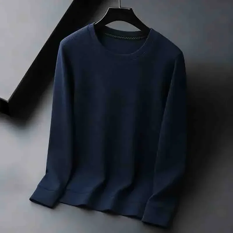 2026 New Arrival Men's Basic Solid Crew Neck Sweater Breathable Long Sleeve Knit Pullover