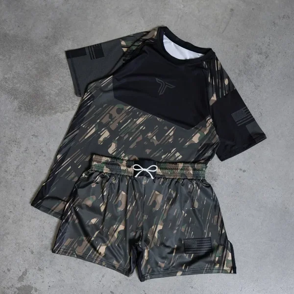 2026 New Y2K Trendy Jungle Style Fighting Suit, Patchwork Breathable Quick-Drying Sports Fitness Short-Sleeve Shorts, Unisex