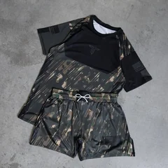 2026 New Y2K Trendy Jungle Style Fighting Suit, Patchwork Breathable Quick-Drying Sports Fitness Short-Sleeve Shorts, Unisex