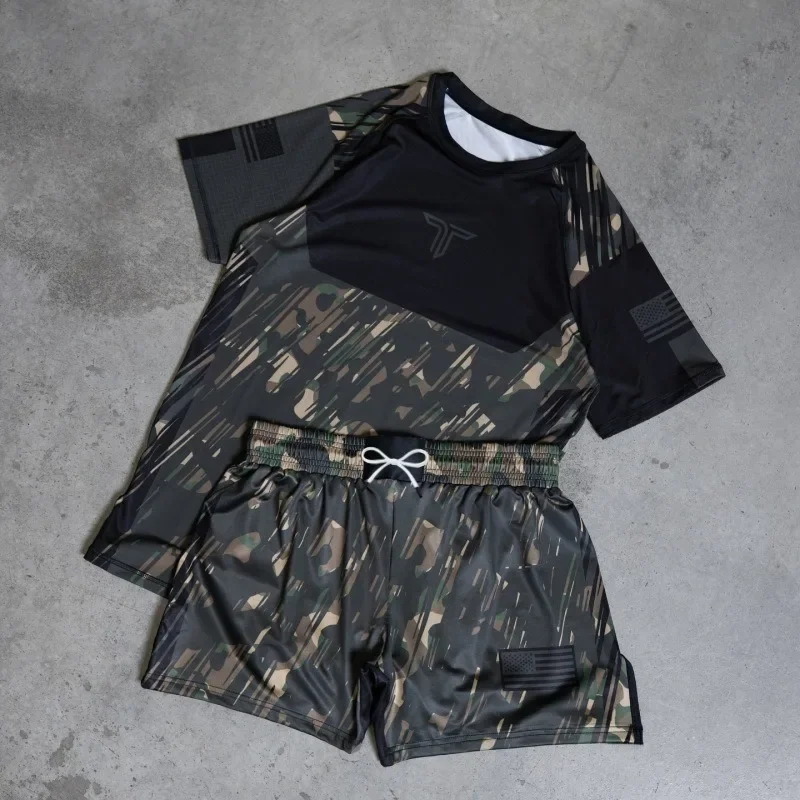 2026 New Y2K Trendy Jungle Style Fighting Suit, Patchwork Breathable Quick-Drying Sports Fitness Short-Sleeve Shorts, Unisex