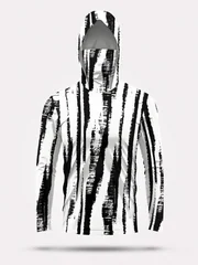 Men Black‑White Stripe Fishing Hoodie With Face Mask UPF50+ Quick Dry Sun Protection Long Sleeve Outdoor Fishing Tops