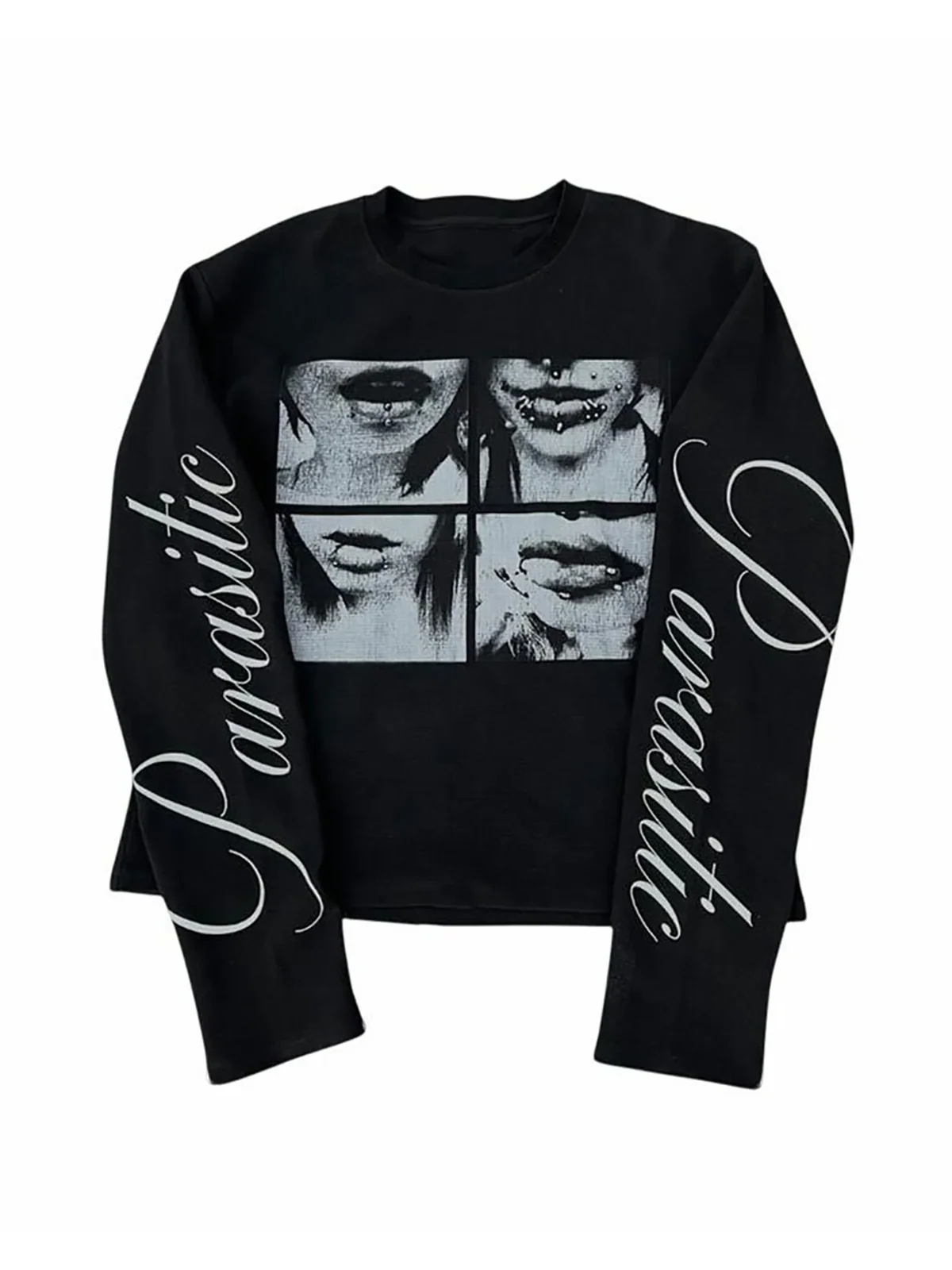 Dark Style Street Punk Unisex Long Sleeved Shirt with Retro Millennium Print T-Shirt