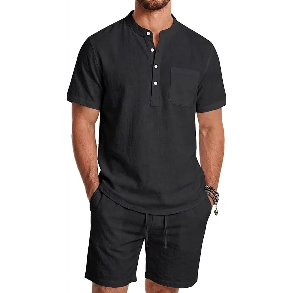 2 Piece Outfit Set Man Summer Men's Casual Pants Solid Color Short-sleeved Hawaiian Shirt Man Outfit Set Clothes of Man Gym Man