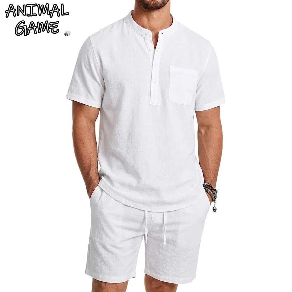 2 Piece Outfit Set Man Summer Men's Casual Pants Solid Color Short-sleeved Hawaiian Shirt Man Outfit Set Clothes of Man Gym Man