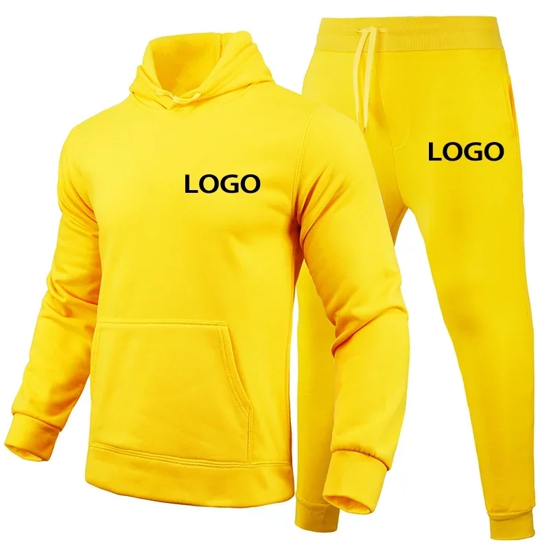 Fall Winter Unisex Custom Printed Sportswear Set Hooded Sweatshirt Sweatpants Men Women Daily Casual Sports Outfit