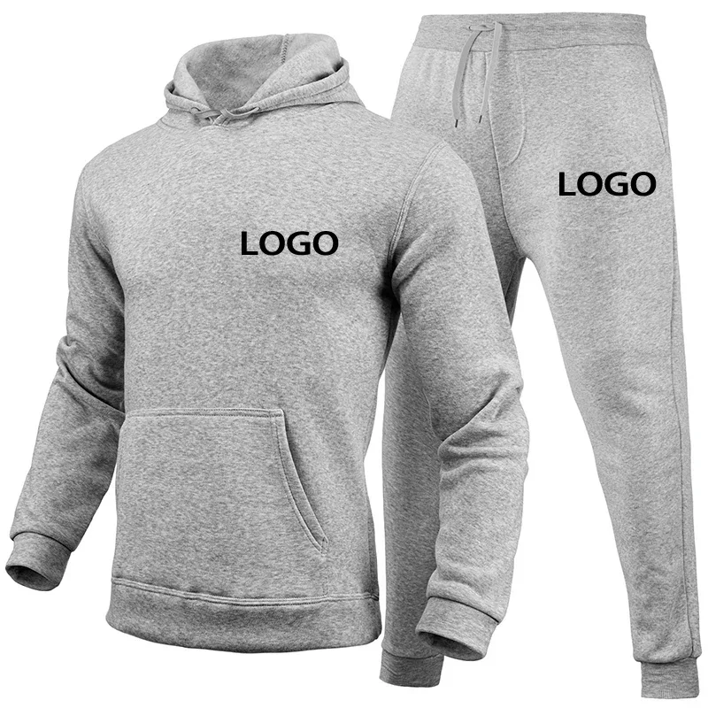 Fall Winter Unisex Custom Printed Sportswear Set Hooded Sweatshirt Sweatpants Men Women Daily Casual Sports Outfit
