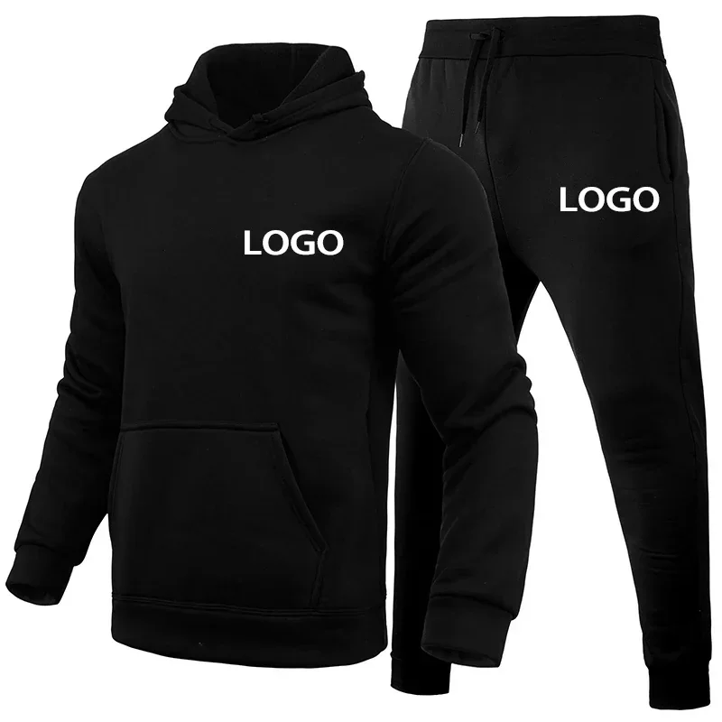 Fall Winter Unisex Custom Printed Sportswear Set Hooded Sweatshirt Sweatpants Men Women Daily Casual Sports Outfit