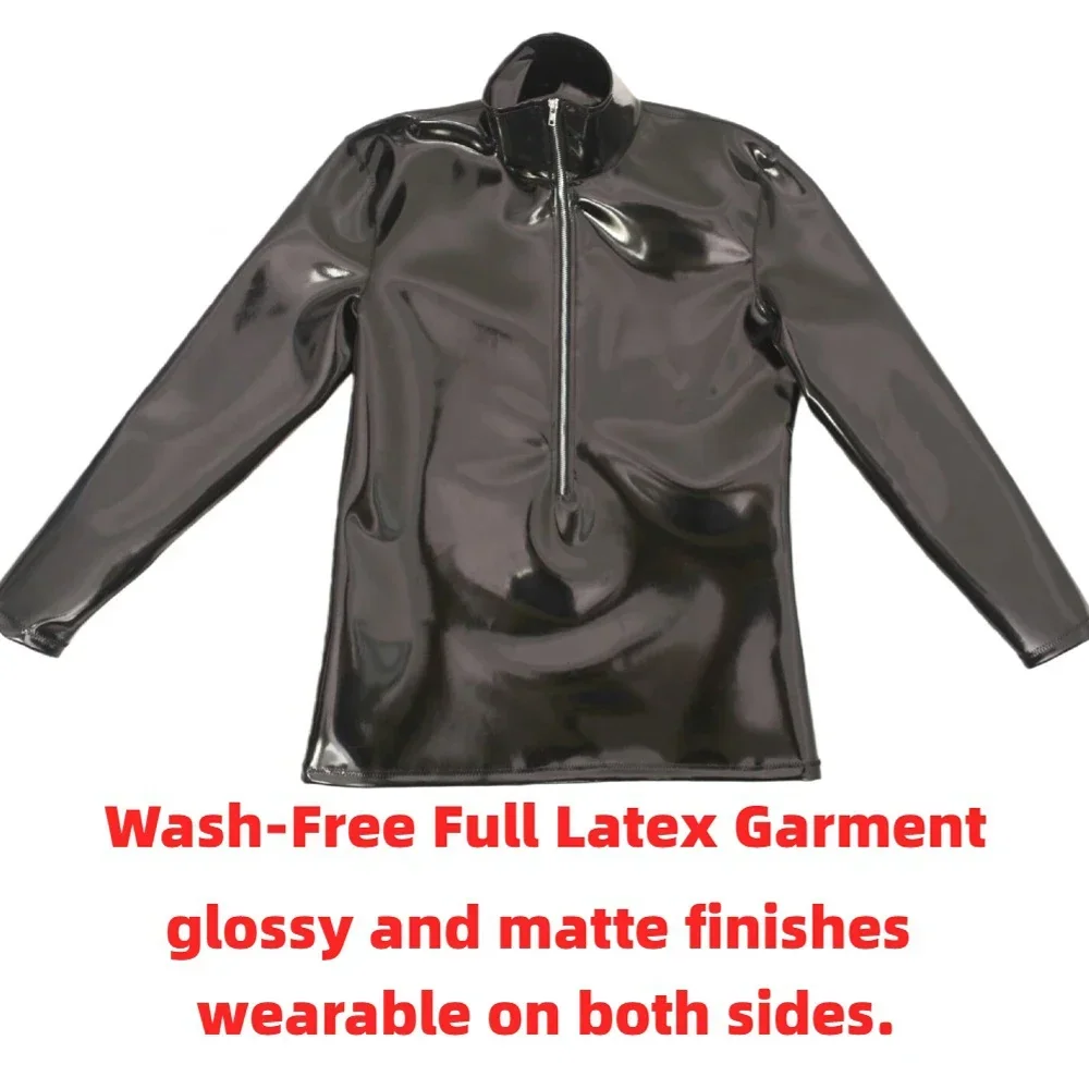 New Fashion Cloth Latex Men's T-shirts Long Sleeve PVC Shiny Man Tops Punk Nightclub Tshirts Man Shaping Slim Body Stage Wear
