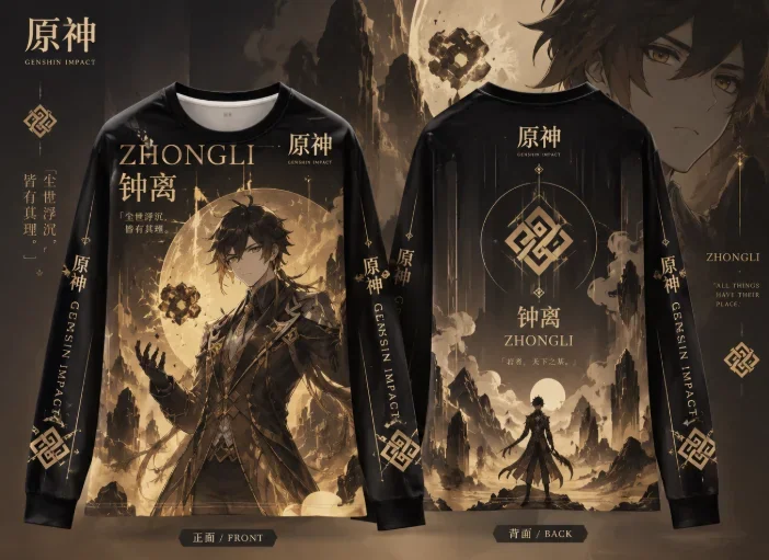 Genshin Impact Zhongli Long Sleeve T Shirt Men Women Full Print 3D Tee Anime Zhongli Graphic Casual Streetwear Longshirt