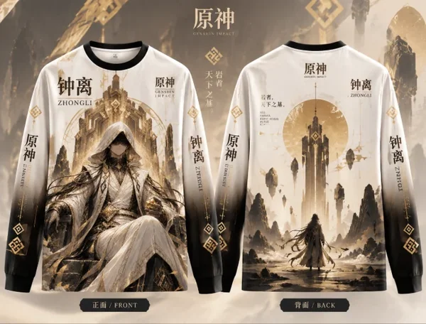 Genshin Impact Zhongli Long Sleeve T Shirt Men Women Full Print 3D Tee Anime Zhongli Graphic Casual Streetwear Longshirt