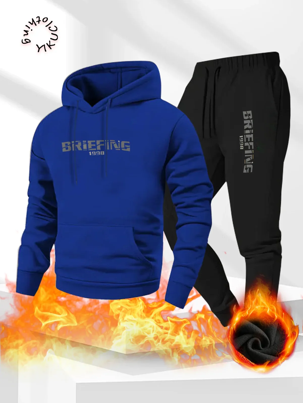 Trendy new loose-fitting men's printed hoodie set, 2-piece hoodie set, stylish and comfortable street style sportswear set.