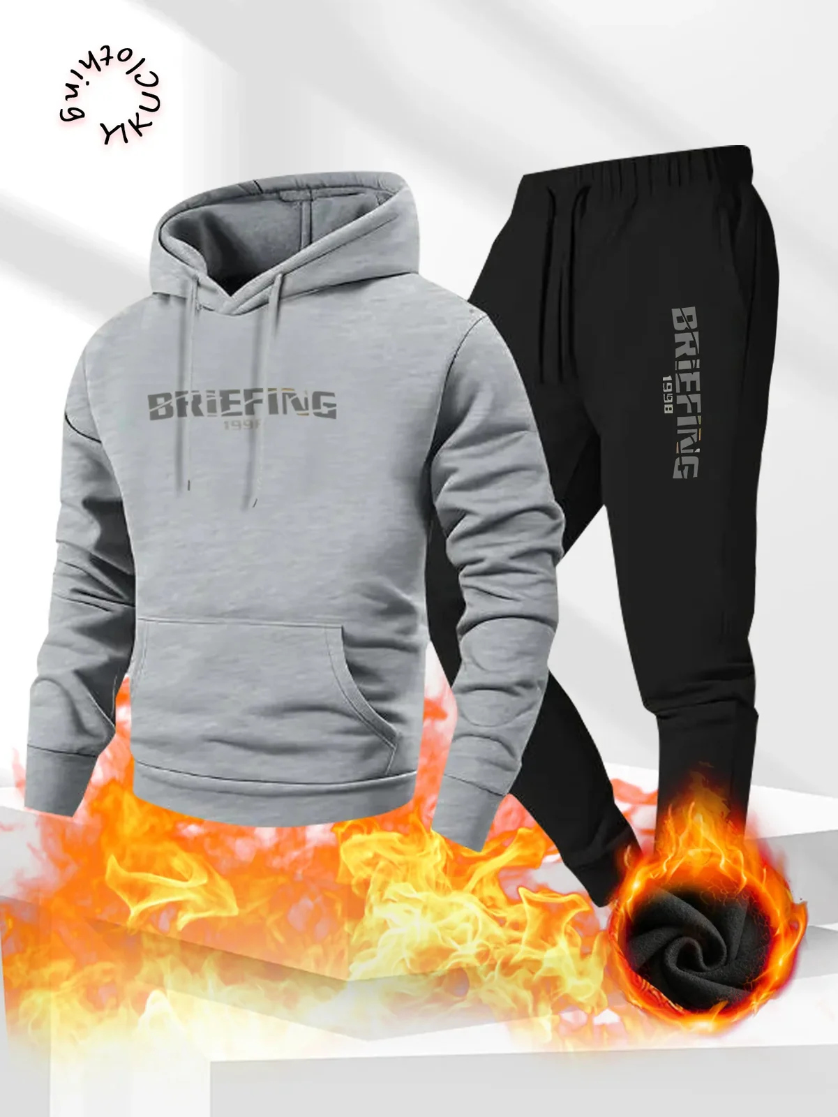 Trendy new loose-fitting men's printed hoodie set, 2-piece hoodie set, stylish and comfortable street style sportswear set.