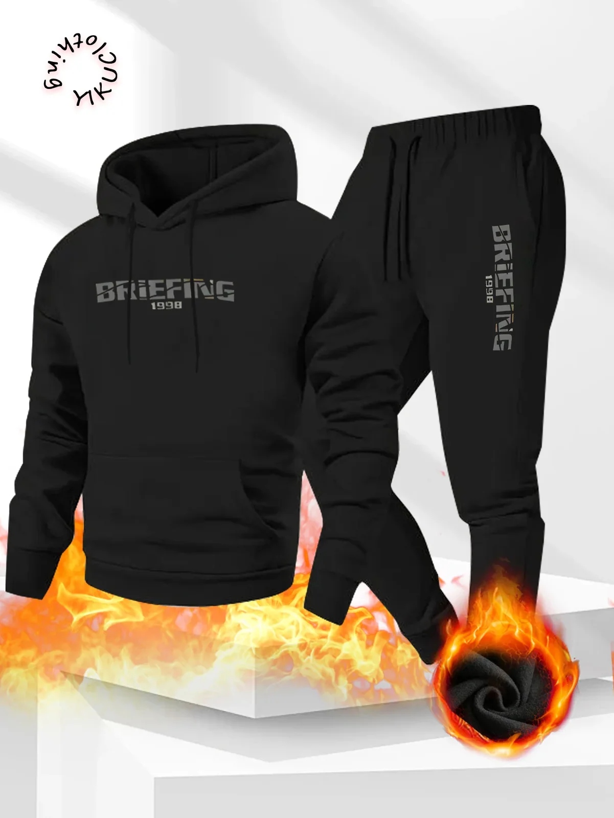 Trendy new loose-fitting men's printed hoodie set, 2-piece hoodie set, stylish and comfortable street style sportswear set.