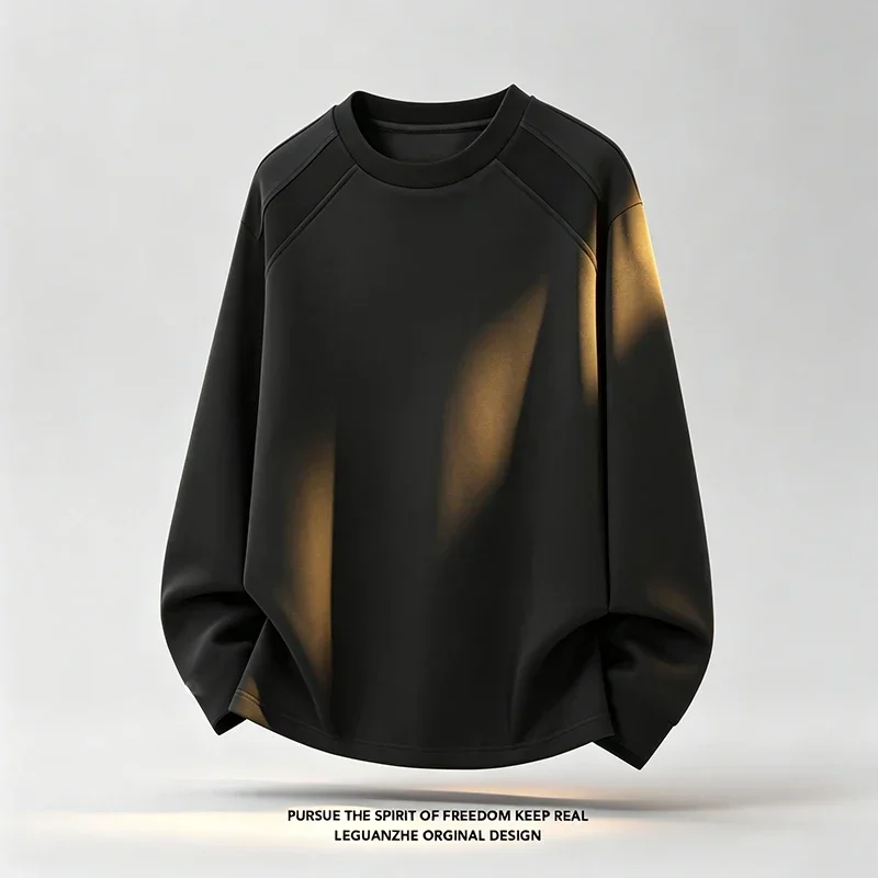 Men Crew Neck Raglan Sleeve Long Sleeve T Shirt Loose Fit Solid Color Soft Fabric Casual Basic Daily Tops