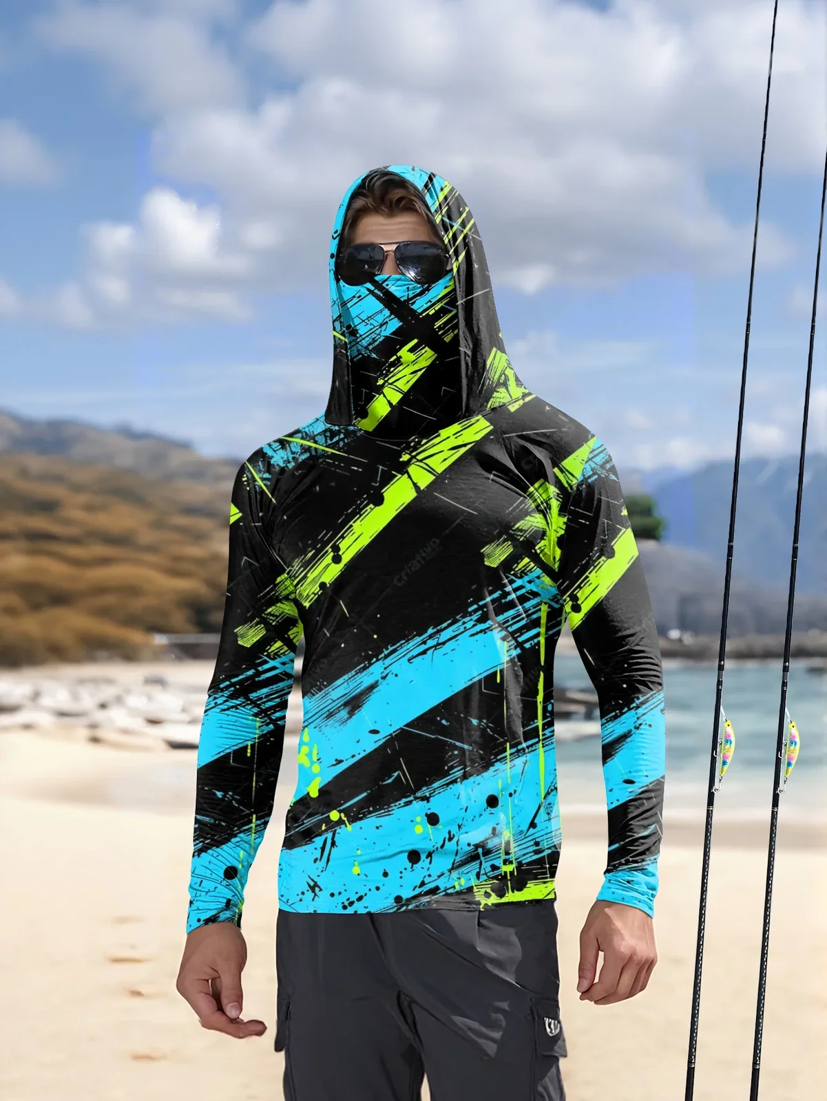 Fishing Hoodie Men Long Sleeve Quick Dry Breathable Clothing UV Protection Outdoor Fishing T-Shirt Fishing Clothes
