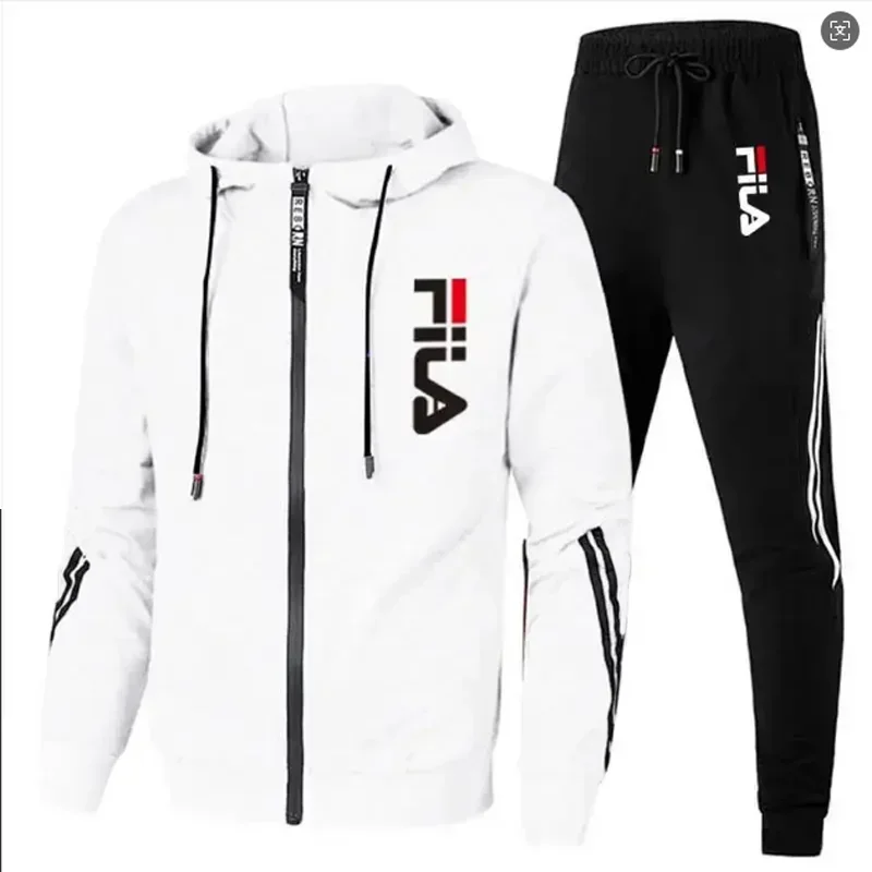 2026 Men's Spring and Fall Outdoor Zipper Jacket + Sweatpants Jogging Set Casual Basketball Fitness Two-piece Set