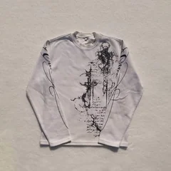 Autumn and Winter Retro Gothic Dark Style Y2K Long Sleeved Printed Waffle High Street Casual Pullover T-Shirt