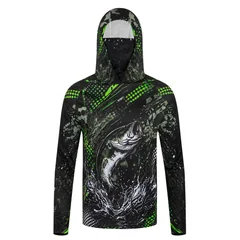 Men's Pro Angler Bass Fishing Hooded Face Gaiter UPF 50+ Quick Dry Breathable Long Sleeve Fishing Shirt Outdoor Hiking Camping