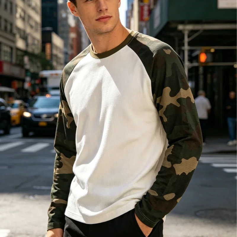 2026 new round neck long sleeved 3D printed camouflage pattern breathable fast drying fashionable versatile long sleeved top