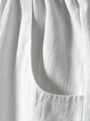Men's Cotton Linen 2-Piece Set Henley T-Shirt Drawstring Shorts Breathable Casual Beach Outfit
