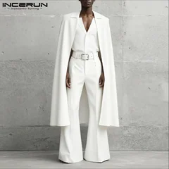 INCERUN Men Sets Solid Color Lapel Long Sleeve Long Style Cloak Blazer & Pants 2PCS Loose Fashion Men's Casual Suits Streetwear