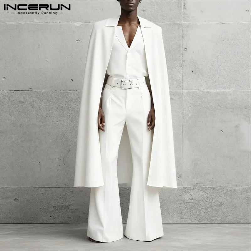 INCERUN Men Sets Solid Color Lapel Long Sleeve Long Style Cloak Blazer & Pants 2PCS Loose Fashion Men's Casual Suits Streetwear
