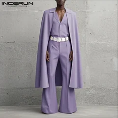 INCERUN Men Sets Solid Color Lapel Long Sleeve Long Style Cloak Blazer & Pants 2PCS Loose Fashion Men's Casual Suits Streetwear