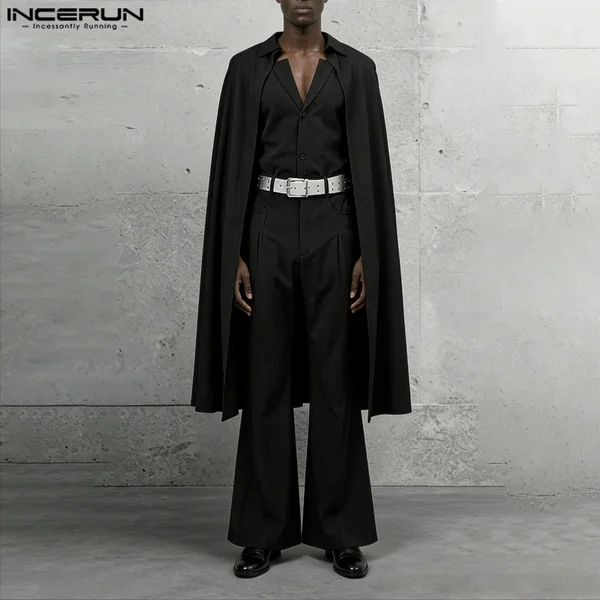 INCERUN Men Sets Solid Color Lapel Long Sleeve Long Style Cloak Blazer & Pants 2PCS Loose Fashion Men's Casual Suits Streetwear