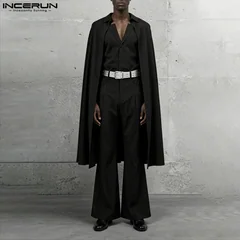 INCERUN Men Sets Solid Color Lapel Long Sleeve Long Style Cloak Blazer & Pants 2PCS Loose Fashion Men's Casual Suits Streetwear
