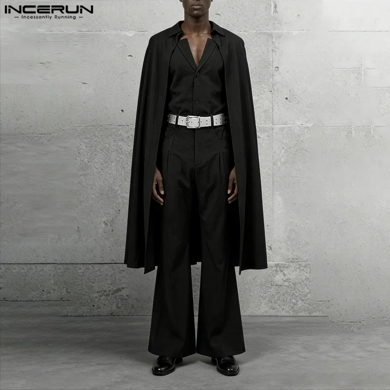INCERUN Men Sets Solid Color Lapel Long Sleeve Long Style Cloak Blazer & Pants 2PCS Loose Fashion Men's Casual Suits Streetwear