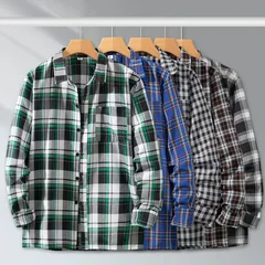 Spring and Autumn Men's Checkered Long Sleeve Top Button T-shirt Shirt Fashion Classic Shirt Youth Casual Comfortable Fashion