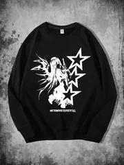 Y2K Graffiti Five-Pointed Star Print Autumn/Winter Men's Casual Sweatshirt