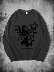 Y2K Graffiti Five-Pointed Star Print Autumn/Winter Men's Casual Sweatshirt