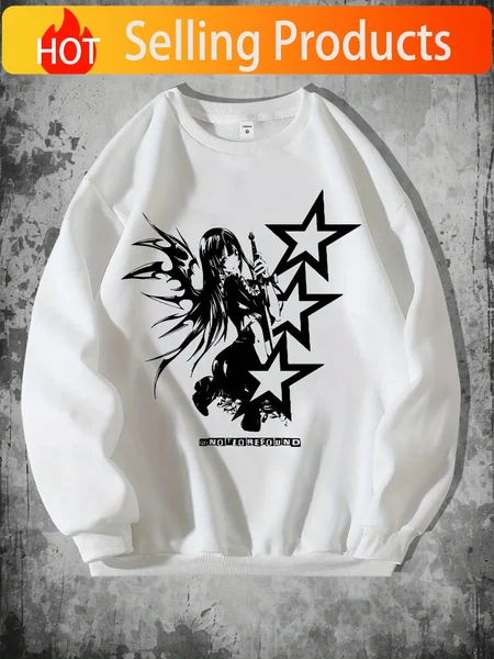 Y2K Graffiti Five-Pointed Star Print Autumn/Winter Men's Casual Sweatshirt