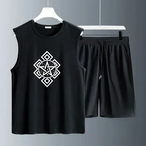 Men's Tank Top Sets 2026 Summer Quick drying crewneck sweat suit running sets for men sports seaside beach oversize