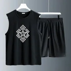 Men's Tank Top Sets 2026 Summer Quick drying crewneck sweat suit running sets for men sports seaside beach oversize