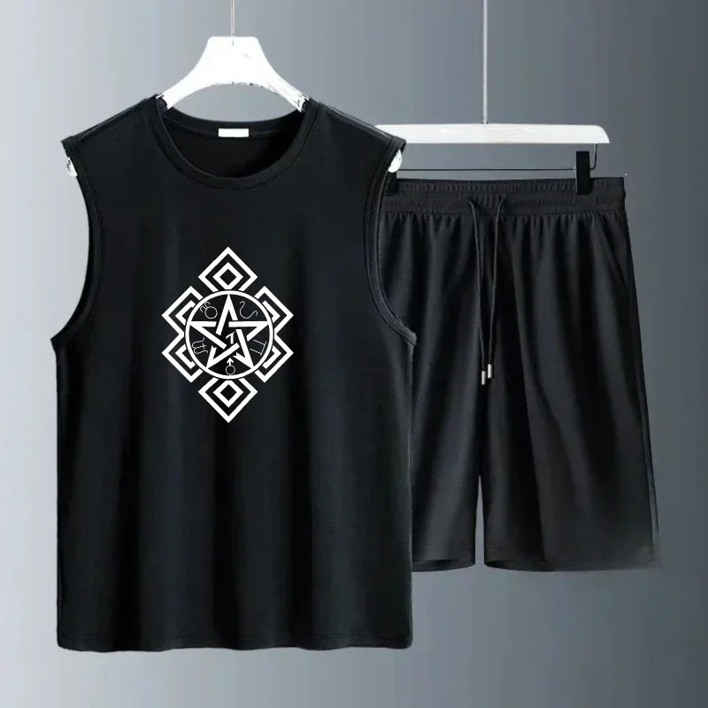 Men's Tank Top Sets 2026 Summer Quick drying crewneck sweat suit running sets for men sports seaside beach oversize