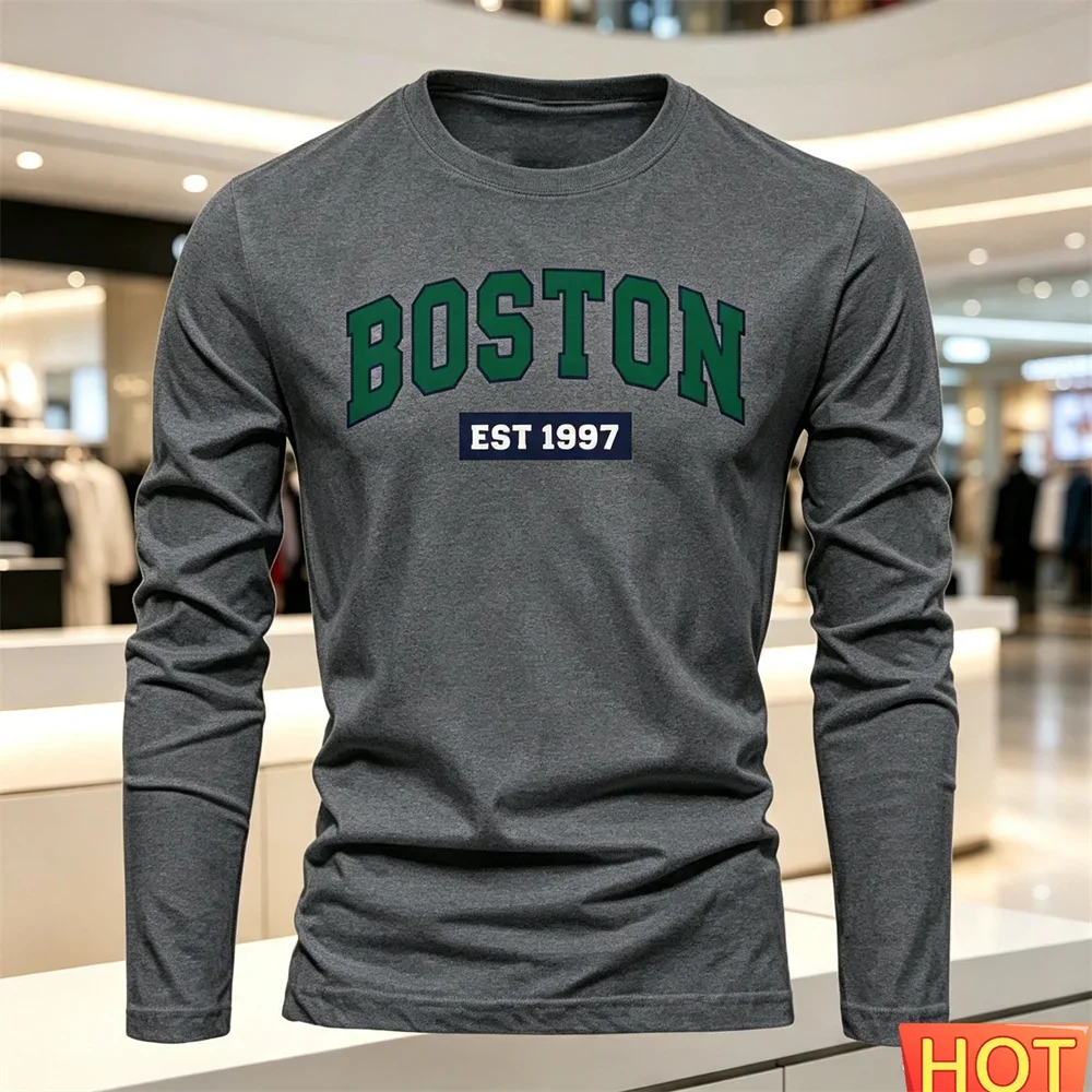 Autumn Summer Men's long sleeved T-shirt Letter Pattern Round neck T-shirt Versatile T-shirt Fashion men y2k clothing Loose tops