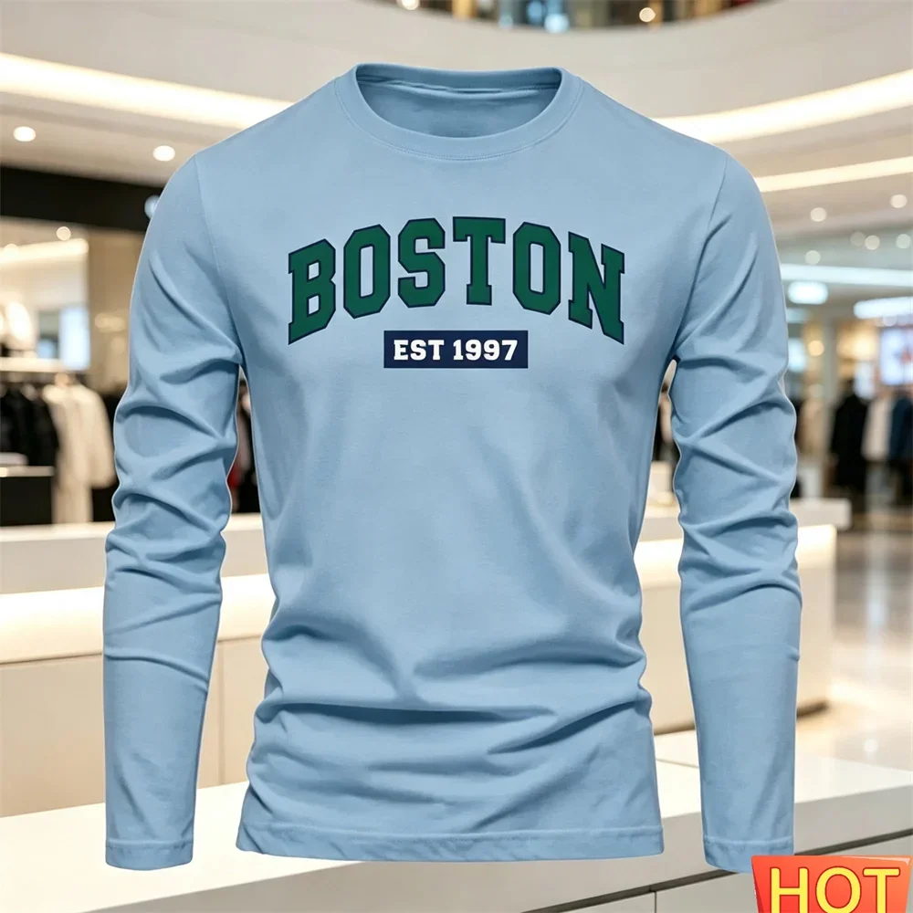 Autumn Summer Men's long sleeved T-shirt Letter Pattern Round neck T-shirt Versatile T-shirt Fashion men y2k clothing Loose tops