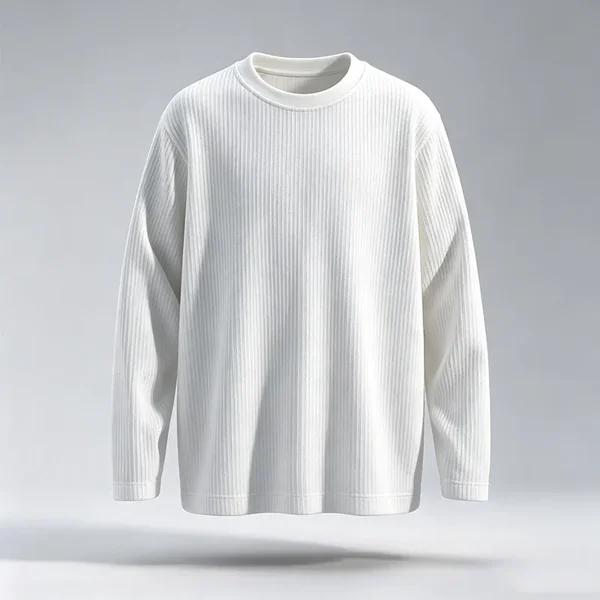 Men Vertical Ribbed Crew Neck Long Sleeve T Shirt Loose Fit Soft Knit Texture Casual Tops Breathable Basic Daily Shirts