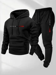 2026 letter printed sportswear set men's hooded sweatshirt long pants set spring and autumn winter warm suit