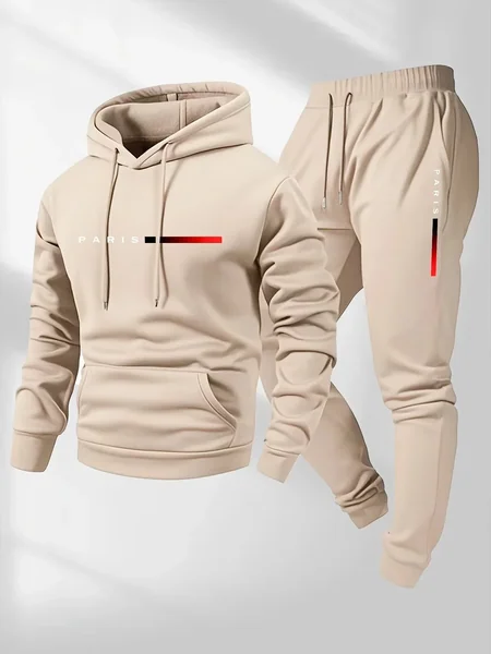 2026 letter printed sportswear set men's hooded sweatshirt long pants set spring and autumn winter warm suit