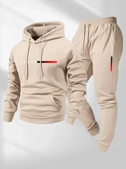 2026 letter printed sportswear set men's hooded sweatshirt long pants set spring and autumn winter warm suit