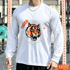 Muay Thai Men's Long sleeved T-shirt Autumn Men's Cotton T-shirt Elastic Fitness tee top Graphic Training T-shirt running Tshirt