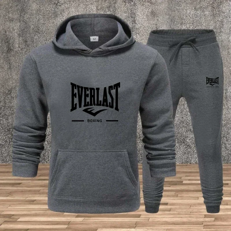 Autumn and winter men's set: Fashionable fitness jogging pullover, hooded sweatshirt, sweatshirt and casual pants two-piece set